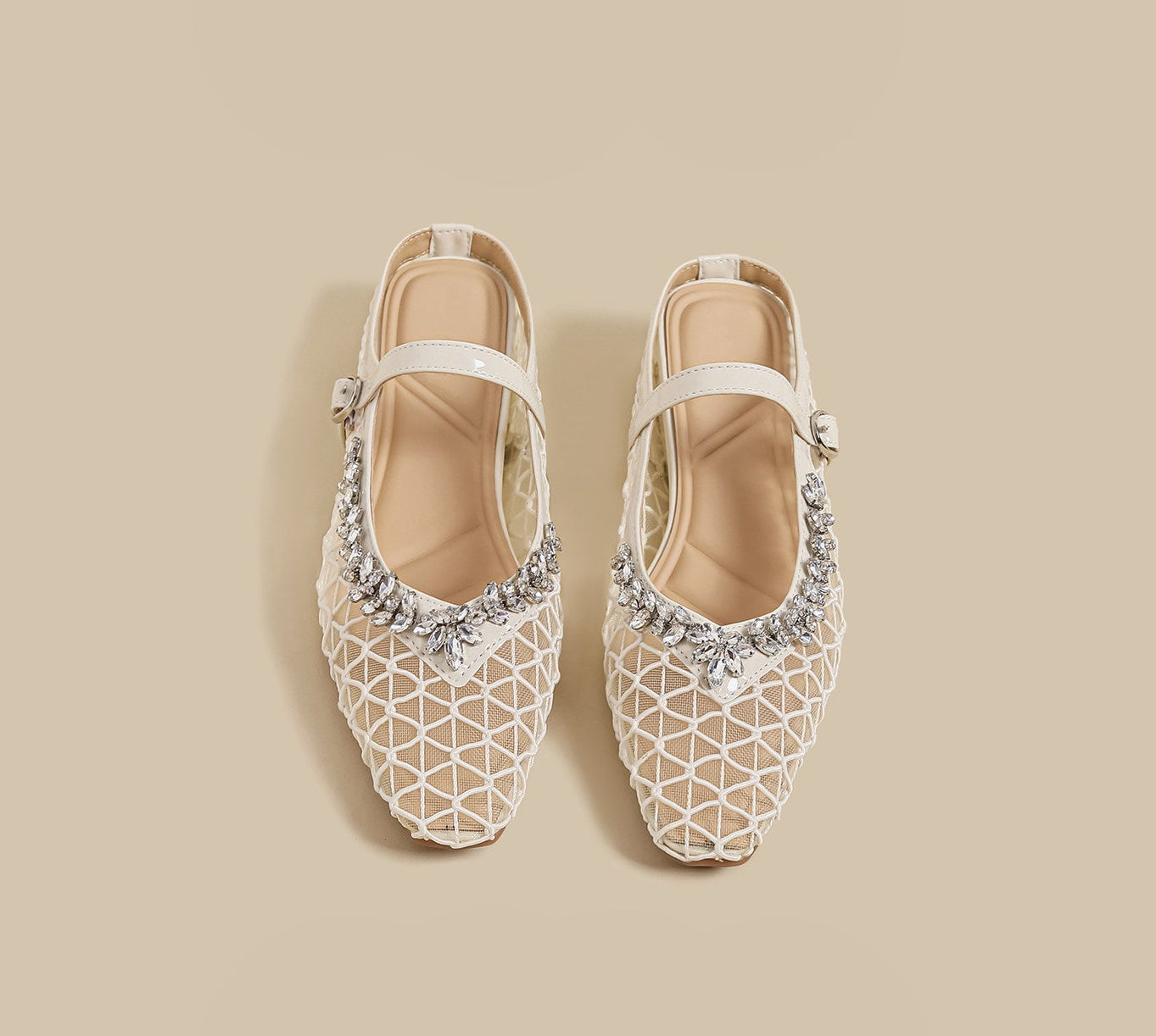 Crystal Mesh Mary Janes (Cream)
