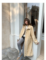 Herringbone Faux Fur Coat - Custard
