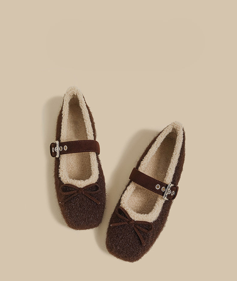 Faux-Fur Mary Jane Flats