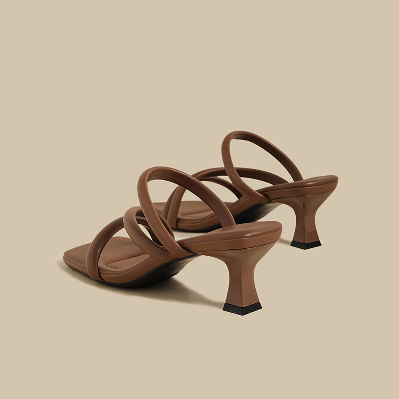 Wrap Strap Heel Sandals (Brown)