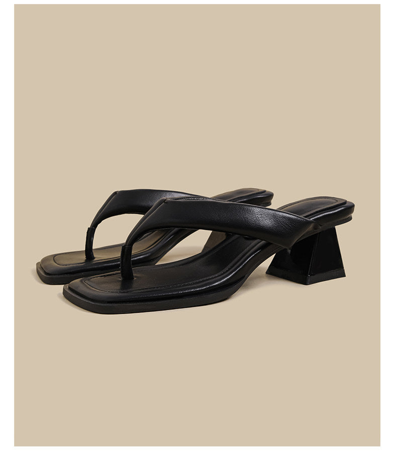 Minimal Thong Heel Sandals (Black)