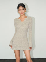 V-Neck Knit Mini Dress - Oatmeal