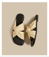 Twist Strap Flat Sandals (Beige)