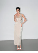 Smooth Ruched Slip Dress - Champagne