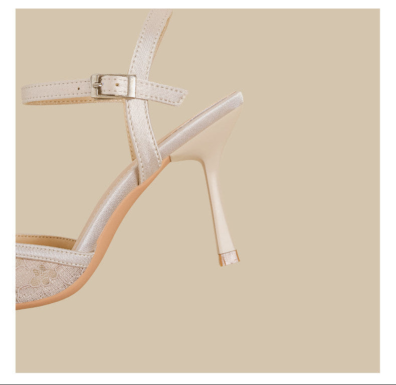 Lace Ankle-Strap Stiletto Heels