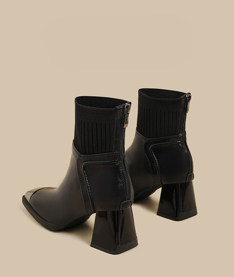 Chunk-Heel Knit Ankle Boots