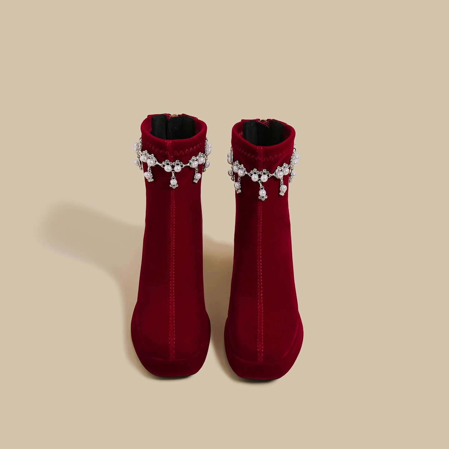 Pearl Chain Velvet Boots
