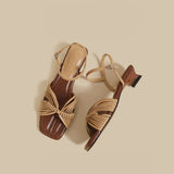 Knot Strap Heel Sandals (Brown)