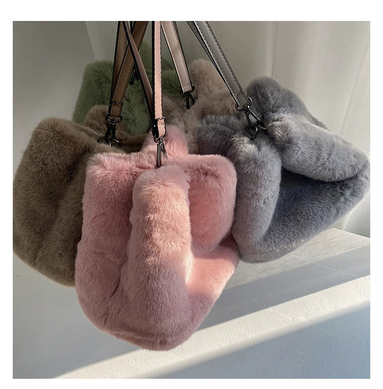 Faux Rabbit Fur Bucket Bag