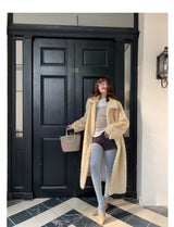 Herringbone Faux Fur Coat - Custard