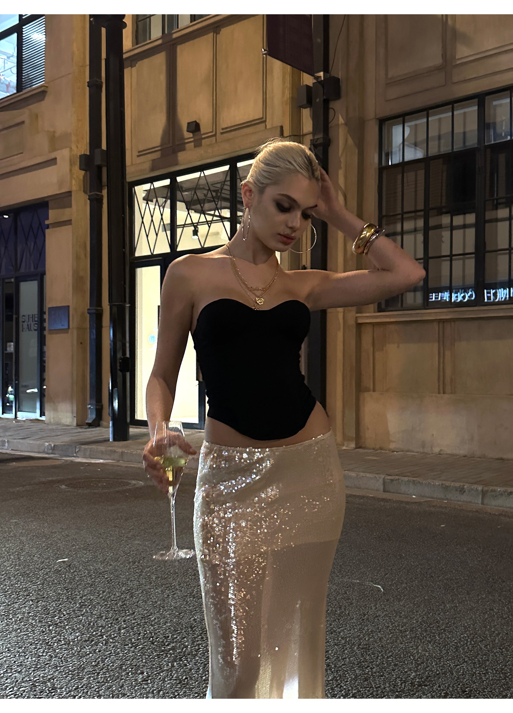 Streamer Champagne Sequin Skirt