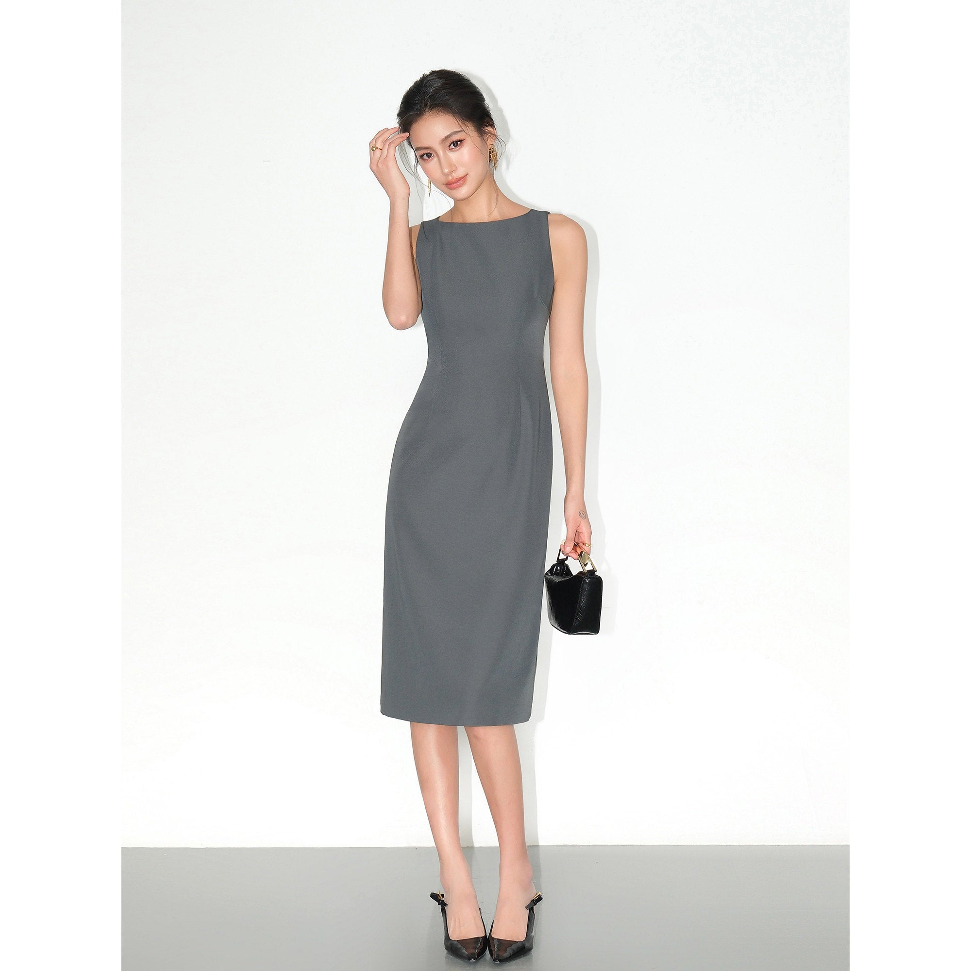 Clean Fit Tailored Midi Dress - Grey