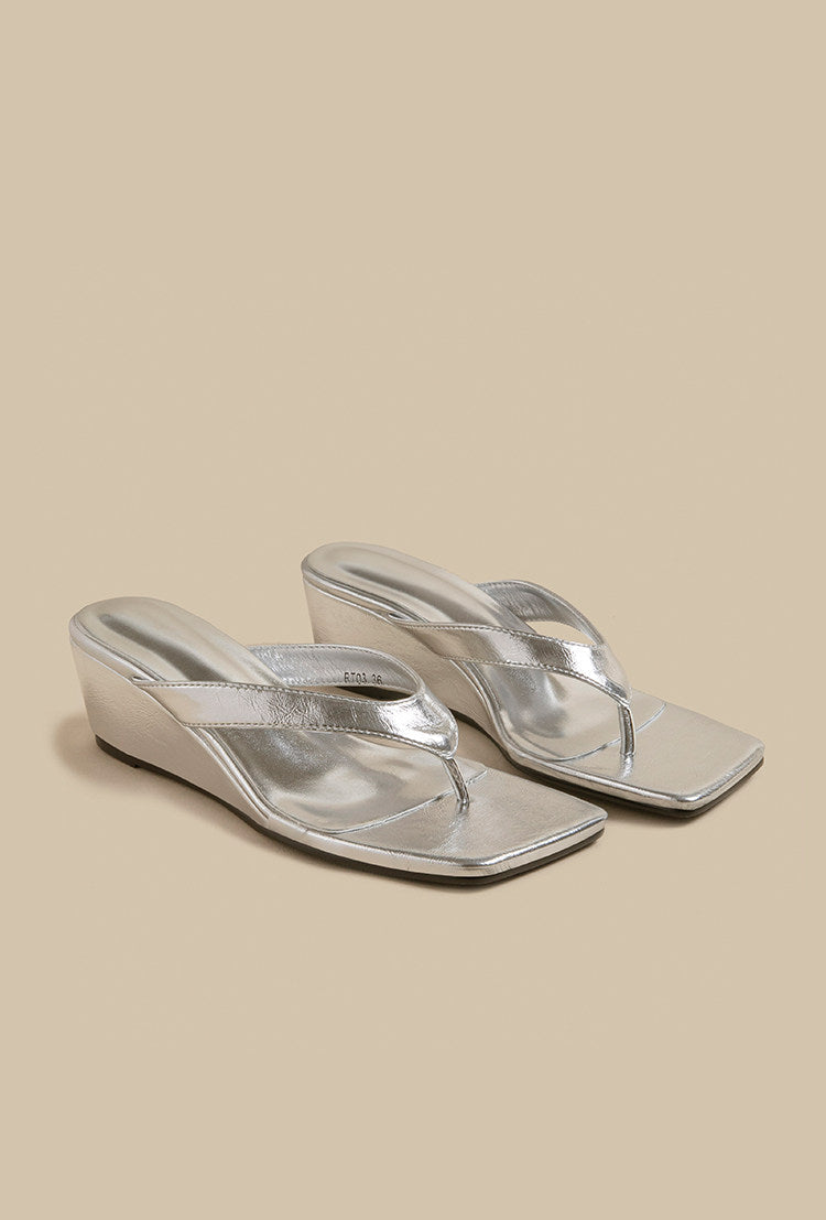 Wedge Flip Sandals (Silver)