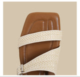 Woven Strap Slide Sandals (Brown)