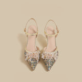 Floral Tweed Pointed Slingback Heels