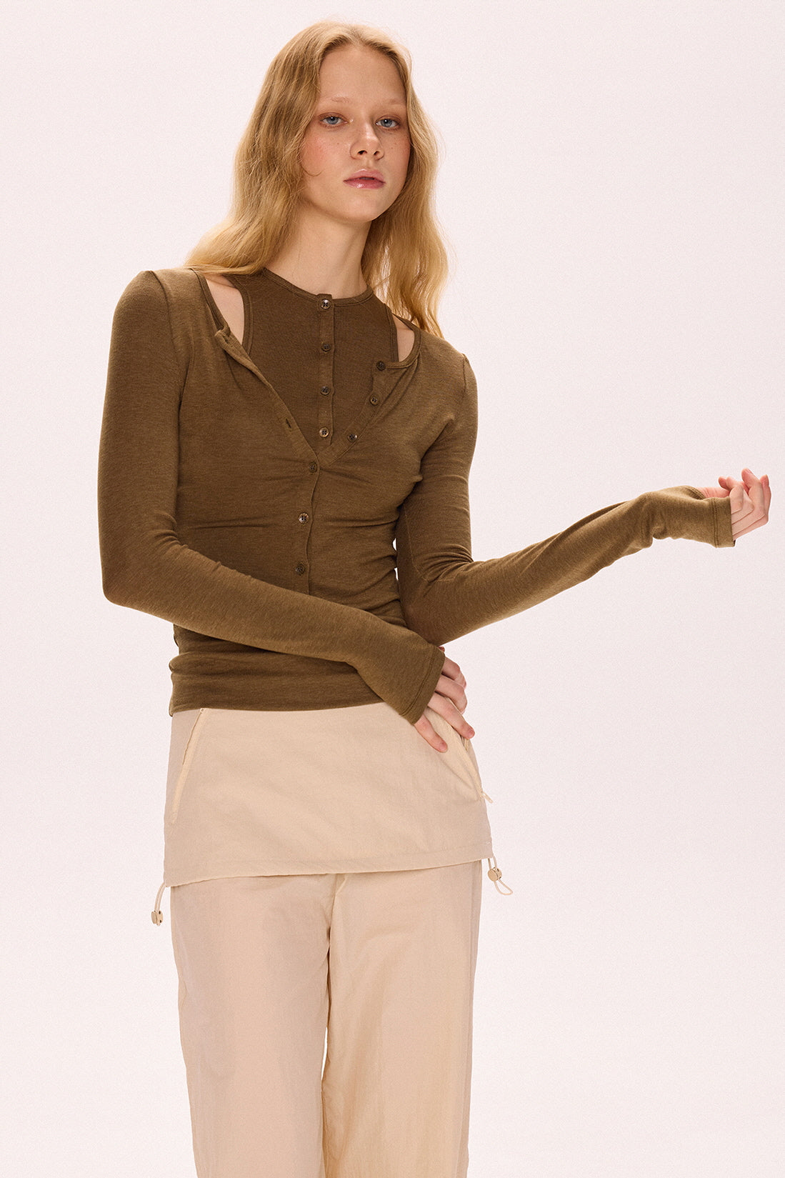 Layered Contrast Long-Sleeve Top