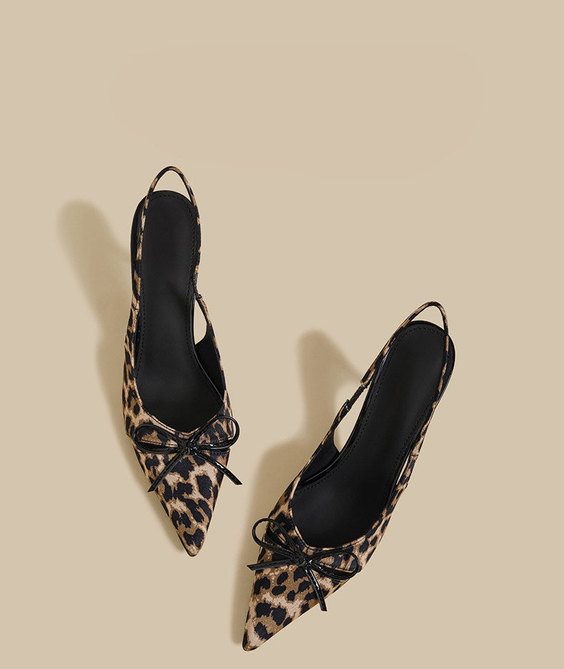 Leopard Bow Slingback Heels
