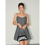 Peated V-neck Camisole Dress - Grey