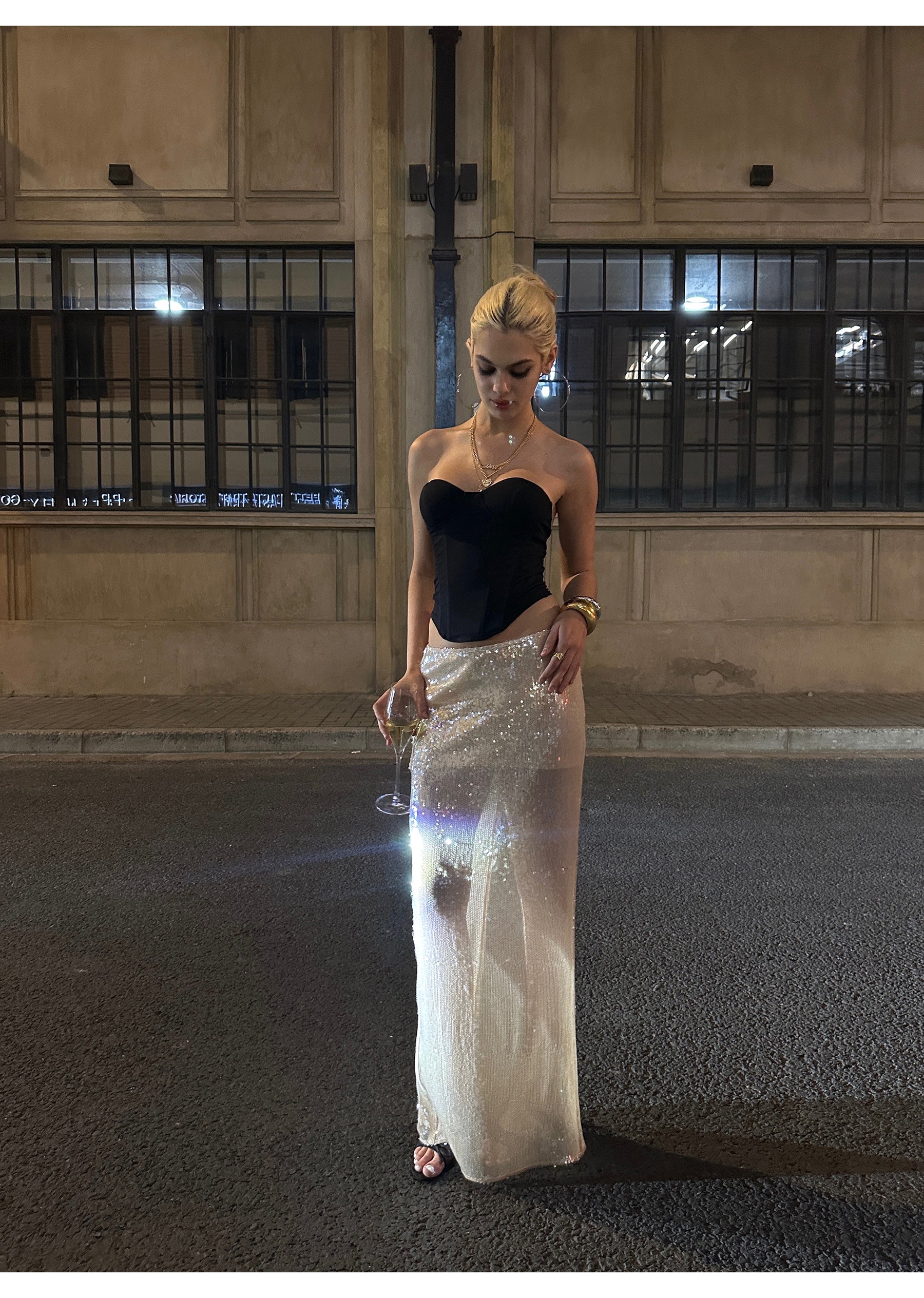 Streamer Champagne Sequin Skirt