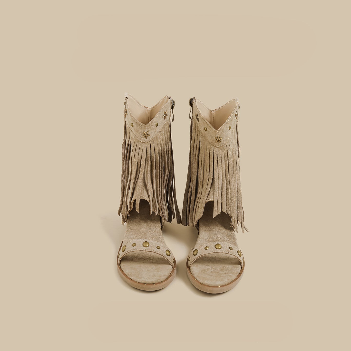 Fringe Stud Microfiber Leather Sandal