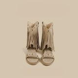 Fringe Stud Microfiber Leather Sandal