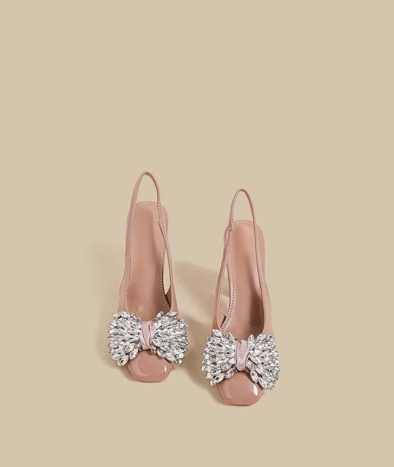 Crystal Bow Block-Heel Slingbacks