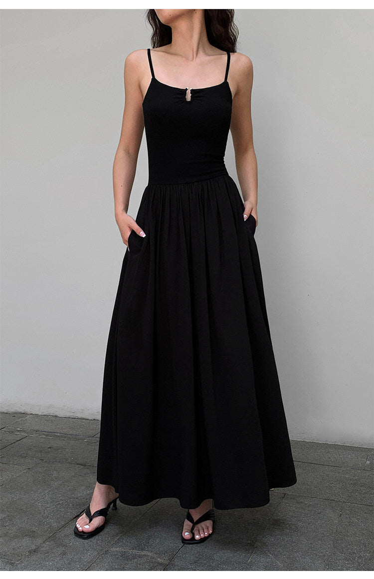 Ruched Bodice Slip Dress - Black