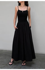 Ruched Bodice Slip Dress - Black