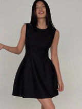 Structured Flare Mini Dress - Black