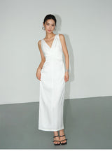 Smooth Ruched Slip Dress - White
