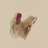 Embellished Thong Flat (Beige)