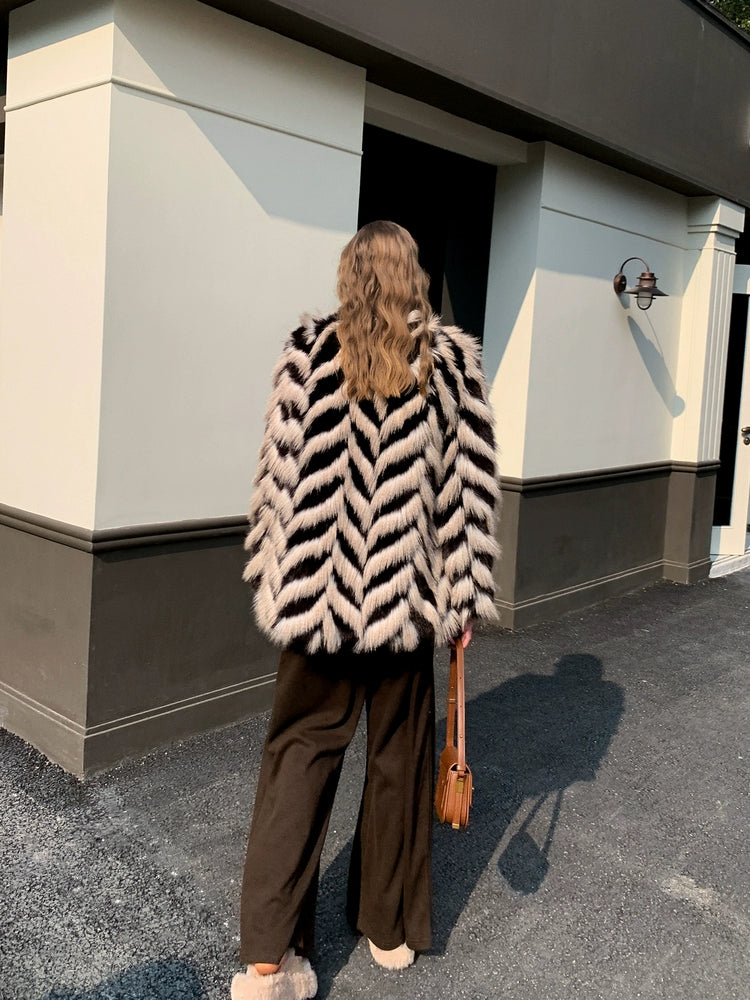 Two-Tone Faux Fur Coat