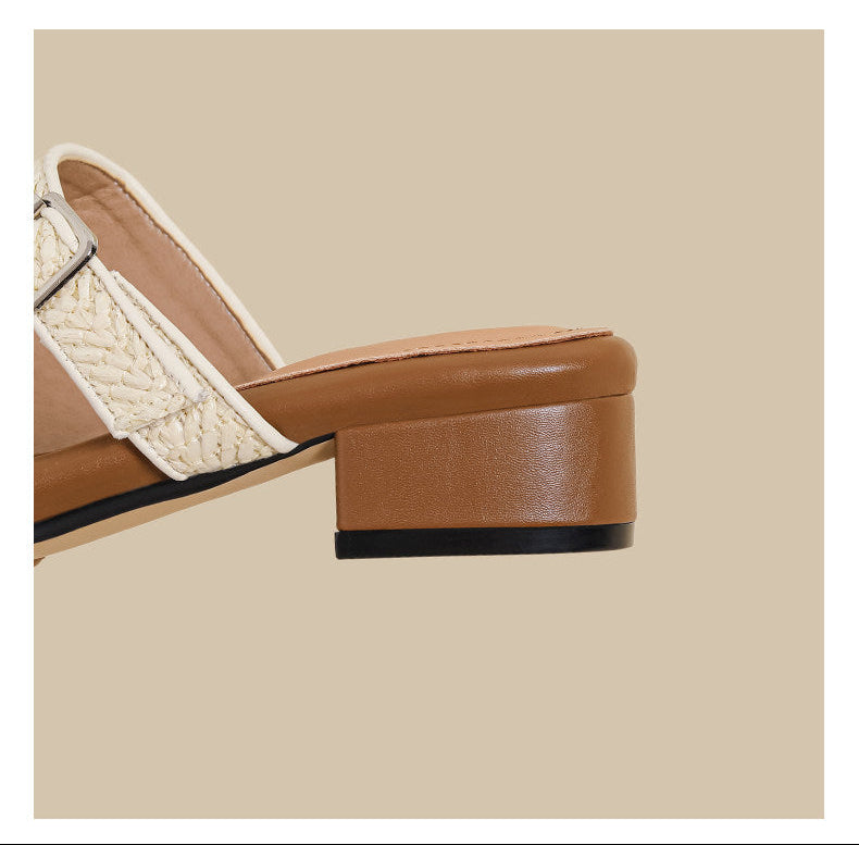 Woven Strap Slide Sandals (Brown)
