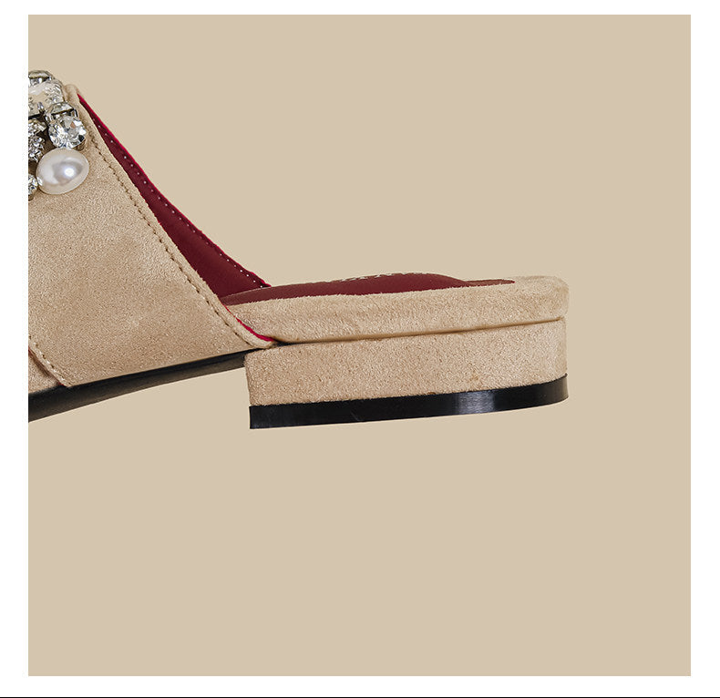 Crystal Pearl Flat Sandals (Beige)