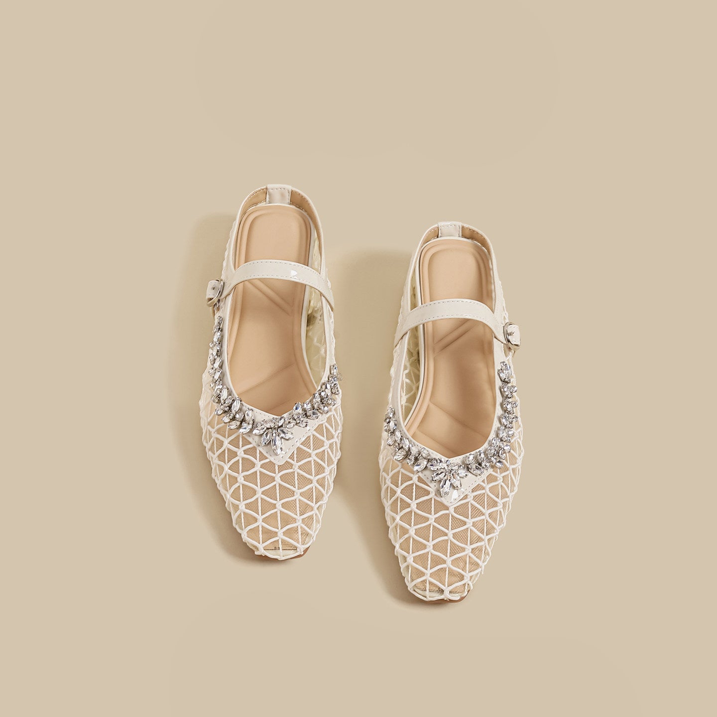 Crystal Mesh Mary Janes (Cream)