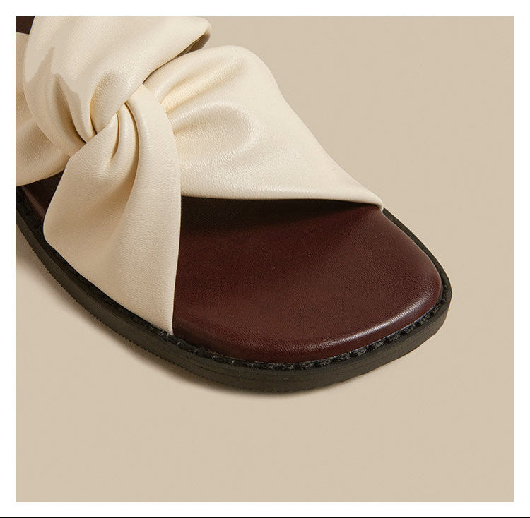 Twist Strap Flat Sandals (Black)
