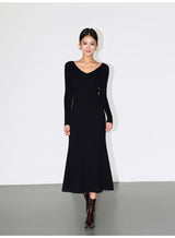 V-Neck Wool-Blend Maxi Dress