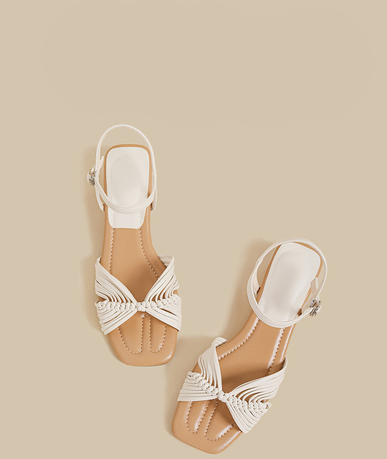 Knot Strap Heel Sandals (Ivory)
