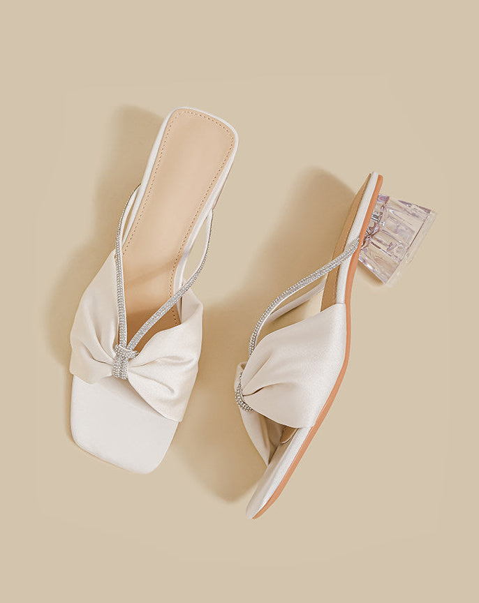 Crystal Bow Sandals (Cream)