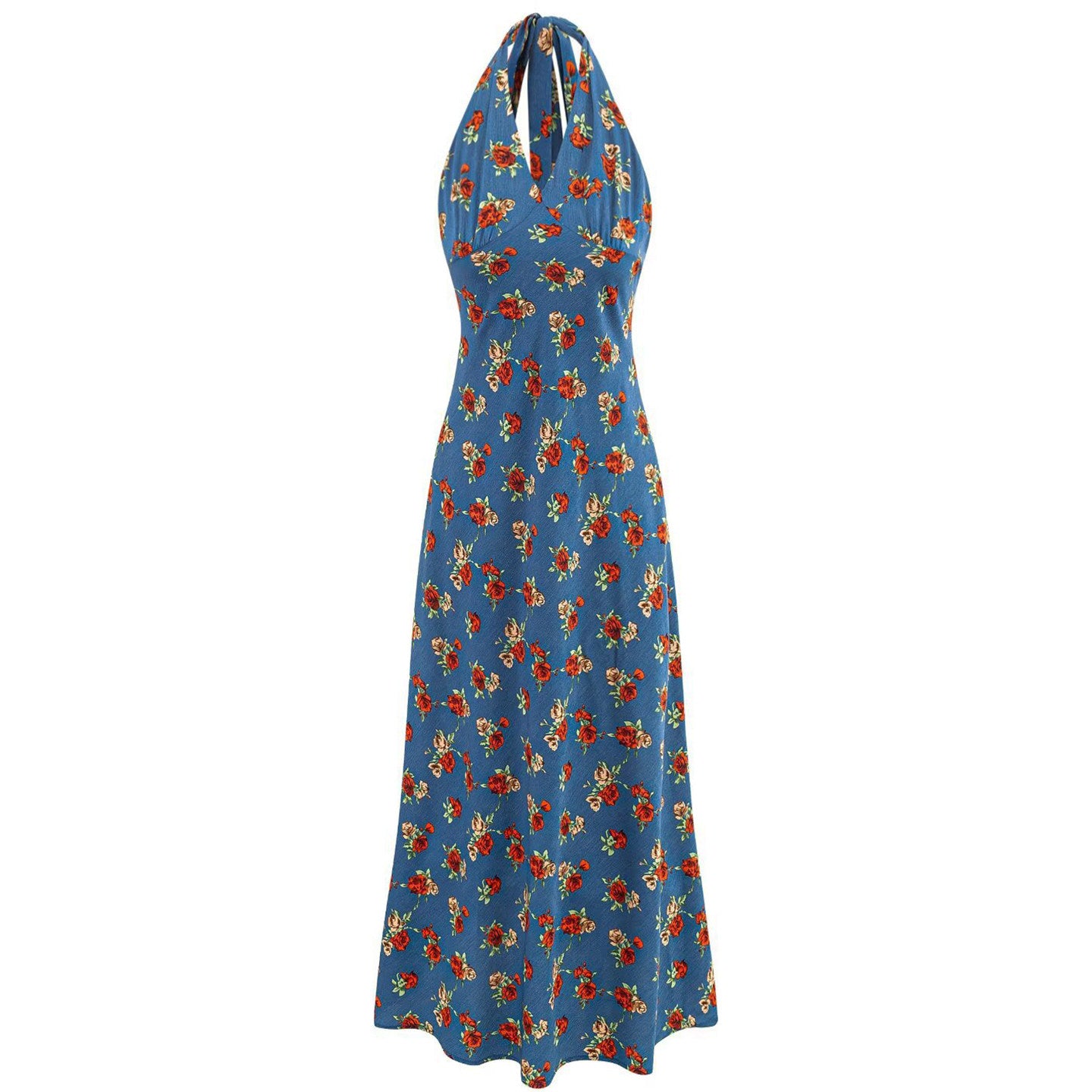 Azure Garden Halter Dress