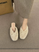 Faux Fur Bow Mule Shoes