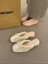 Faux Fur Bow Mule Shoes