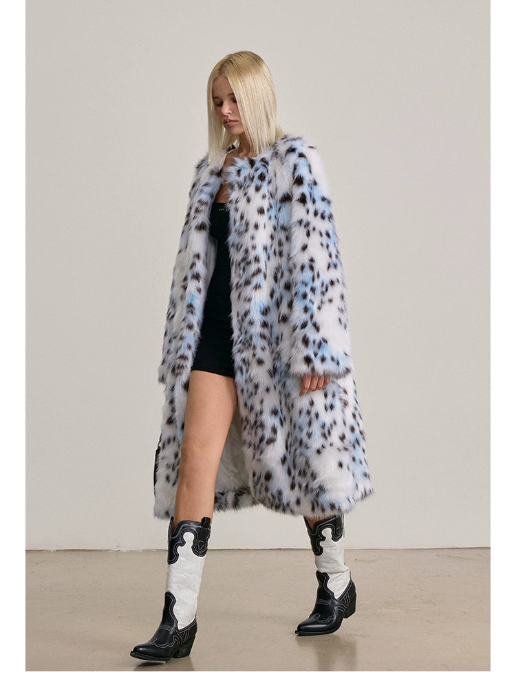 Blue Leopard Fur Coat