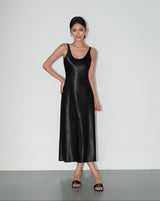 Satin Slip Midi Dress - Black