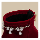 Pearl Chain Velvet Boots