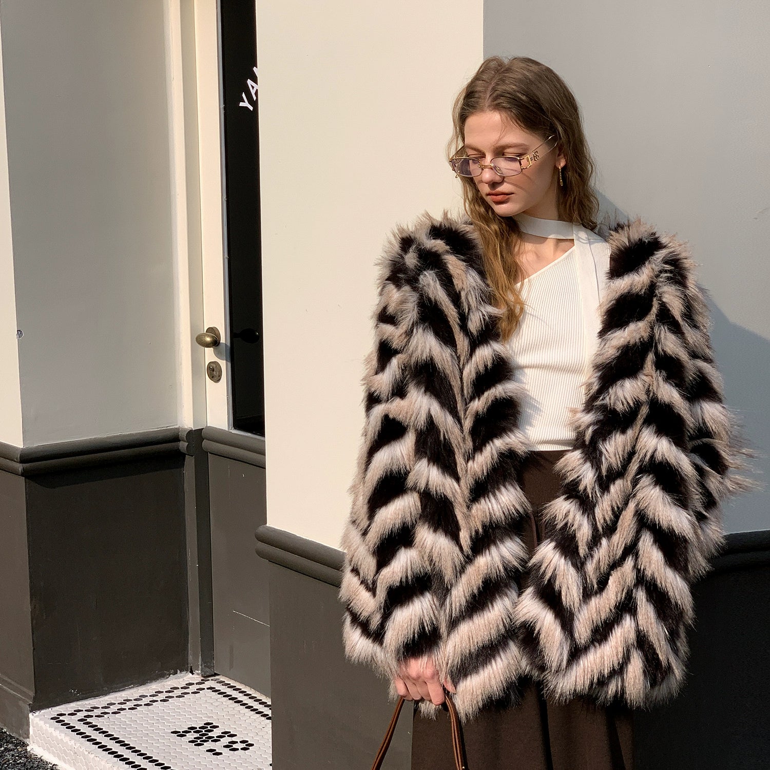 Two-Tone Faux Fur Coat