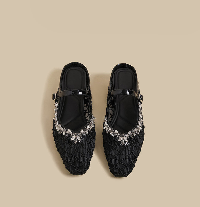 Crystal Mesh Mary Janes (Black)