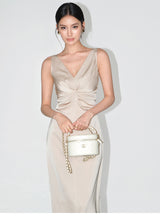 Smooth Ruched Slip Dress - Champagne