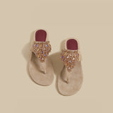 Embellished Thong Flat (Beige)
