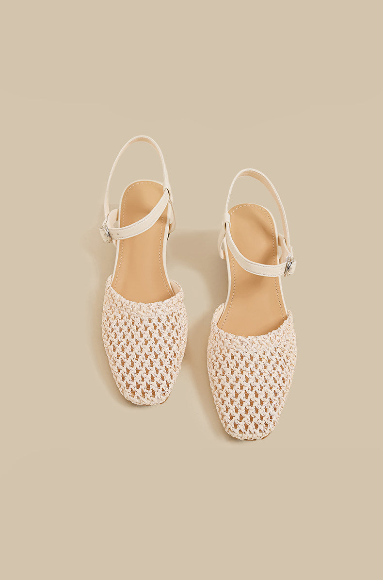 Woven Slingback Flats (Cream)